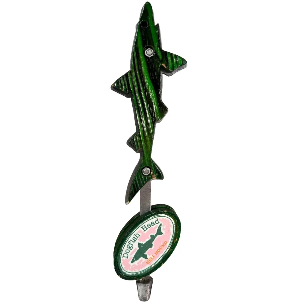 Dogfish Head Hell Hound Beer Tap Handle Green Shark Fin Wood Bar Decor